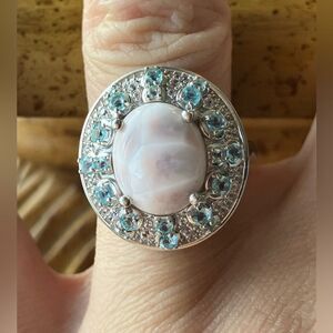 Natrolite Blue Apatite Sterling Silver Cocktail Ring Size 7